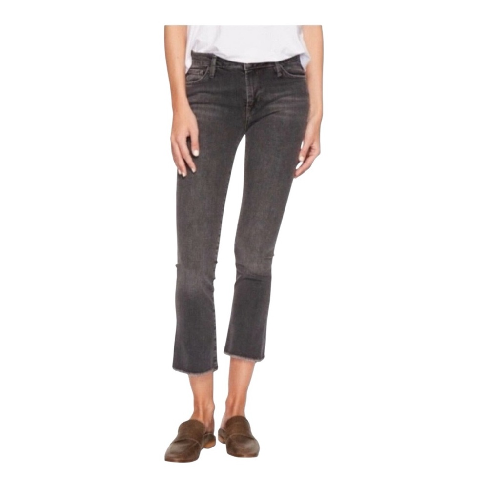 FREE PEOPLE Straight Crop High Rise Raw Hem Ankle Stretch Jeans W27 L26 Gray